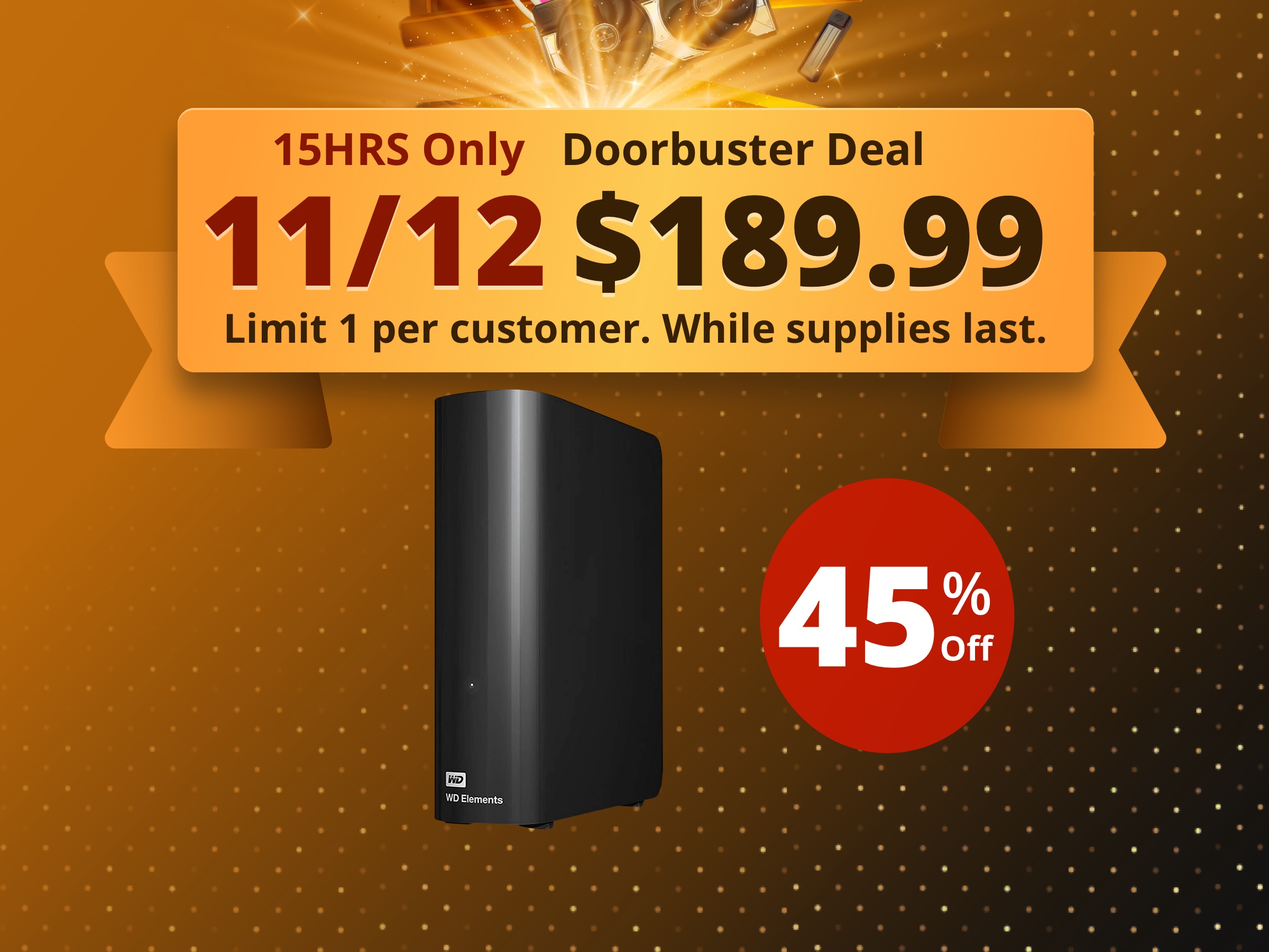 WD Elements 16TB USB 3.0 Desktop External Hard Drive WDBWLG0160HBK-NESN Black