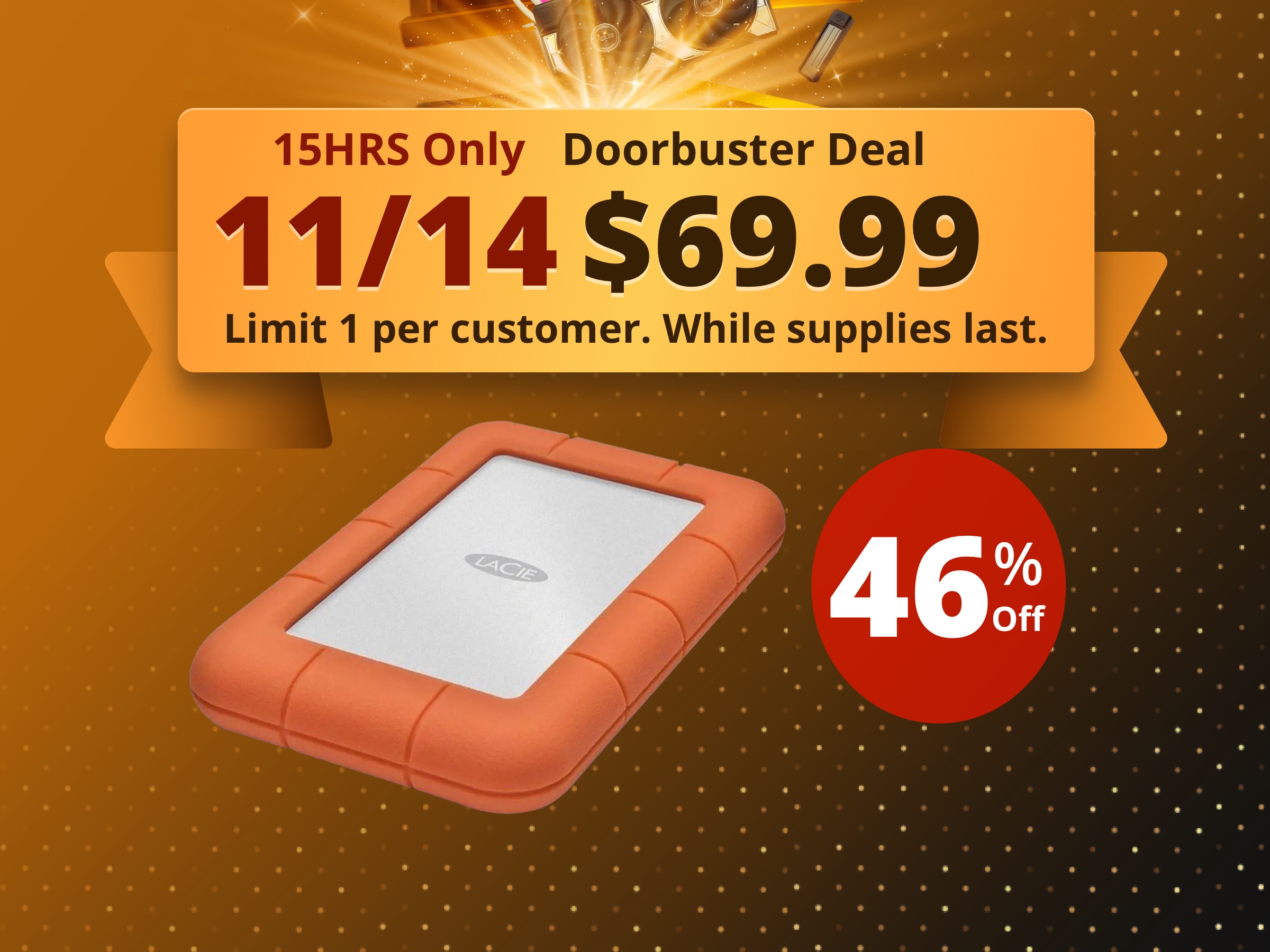 LaCie 2TB Rugged Mini External Hard Drive USB 3.0 Model LAC9000298 Orange