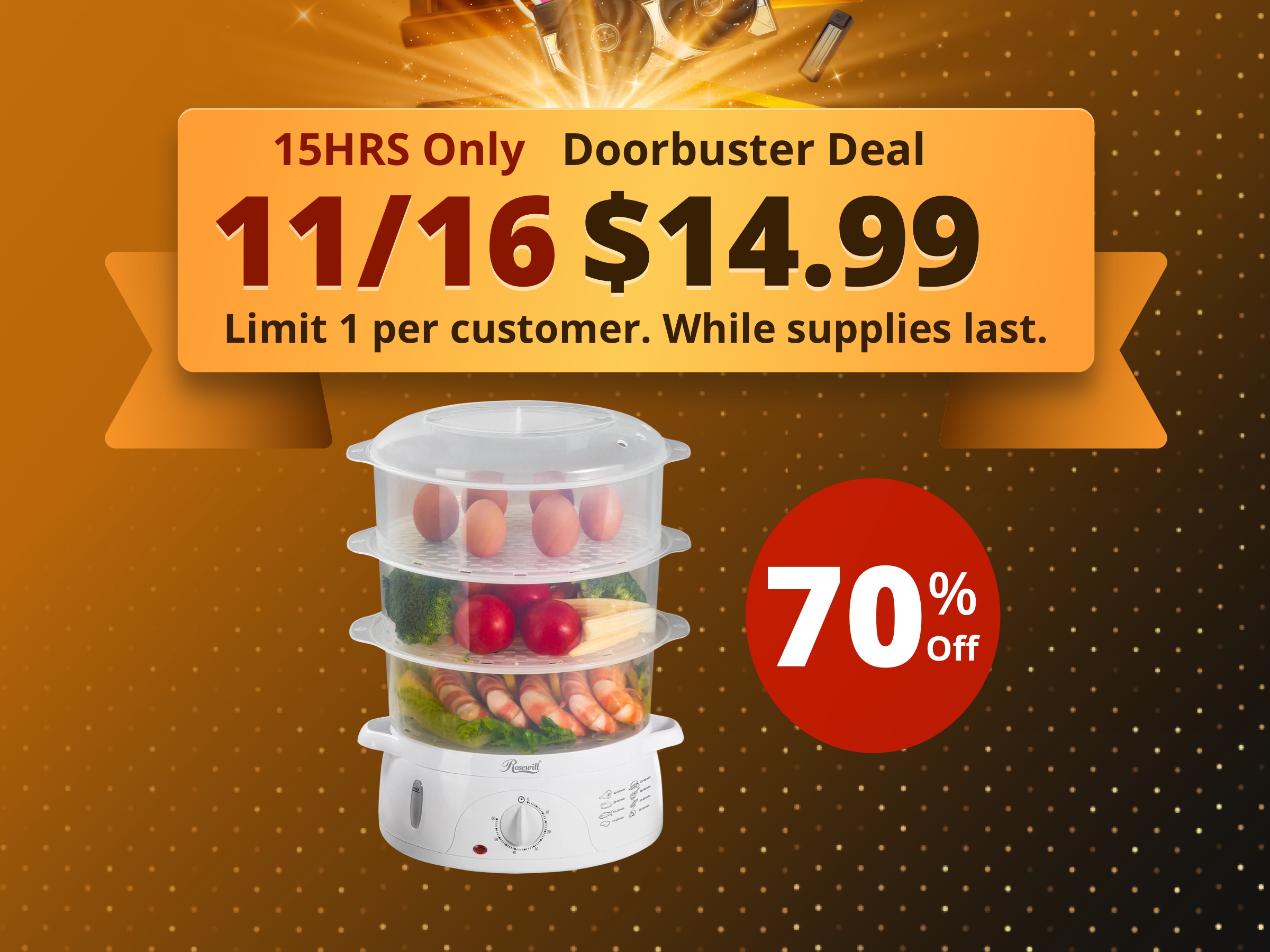 ROSEWILL 4 in 1 Electric Food Steamer, Steamer, Baby food maker, Rice cooker and Sterilizer, 800W turbo steam fast heating, 3 Tier stackable baskets,9.5Qt