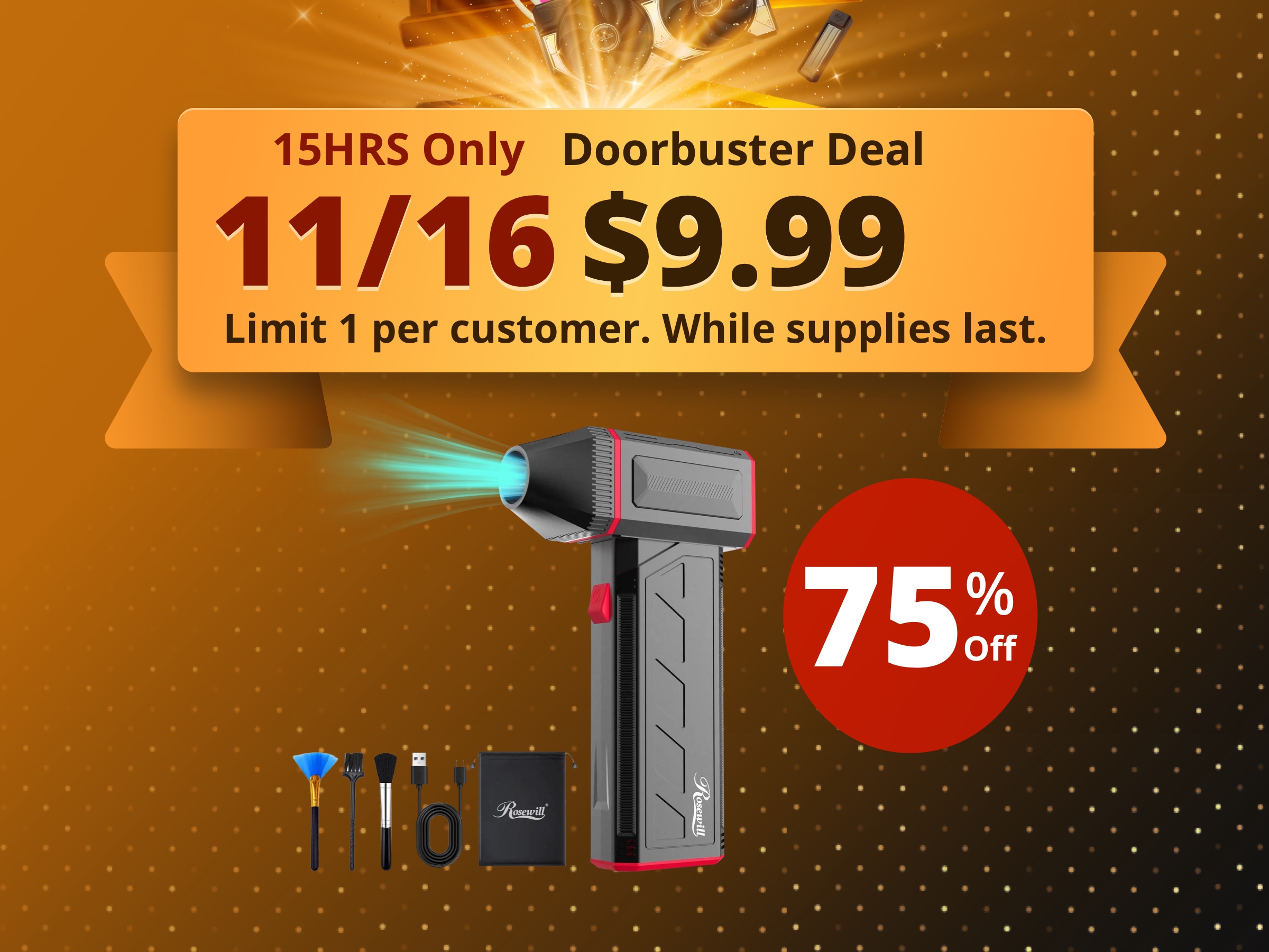 Rosewill Cordless Air Duster - 120,000 RPM Super Power Electric Compressed Air Duster, 3-Gear Adjustable Mini Blower with Fast Charging, Dust Blower for Computer, Keyboard, Pet, House, Outdoor and Car