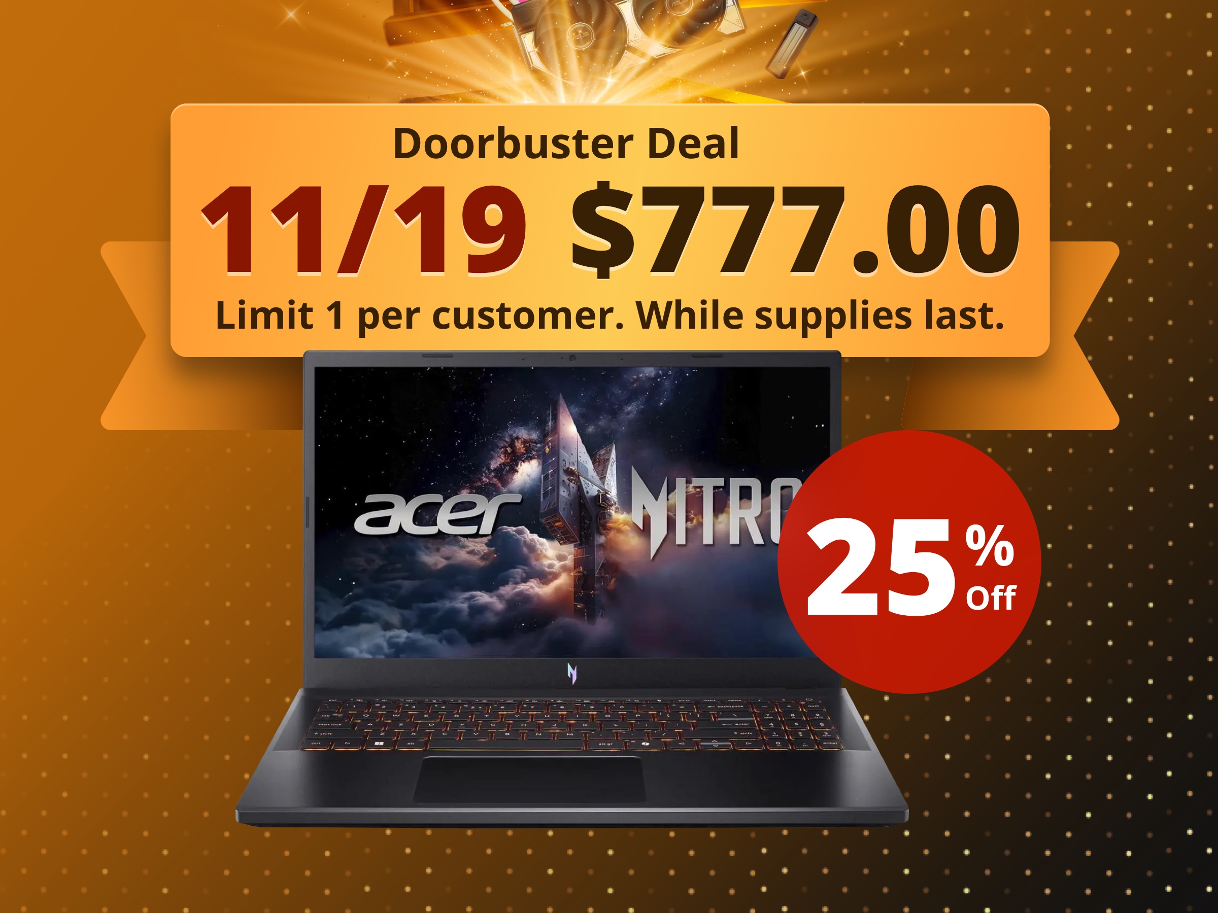 Acer Nitro V  15.6" Full HD IPS 165Hz Display, Intel Core i7-13620H, NVIDIA GeForce RTX 5050 Laptop GPU, 16GB DDR4, 512GB PCIe Gen 4 SSD, Windows 11 Home Gaming Laptop ANV15-52-778V