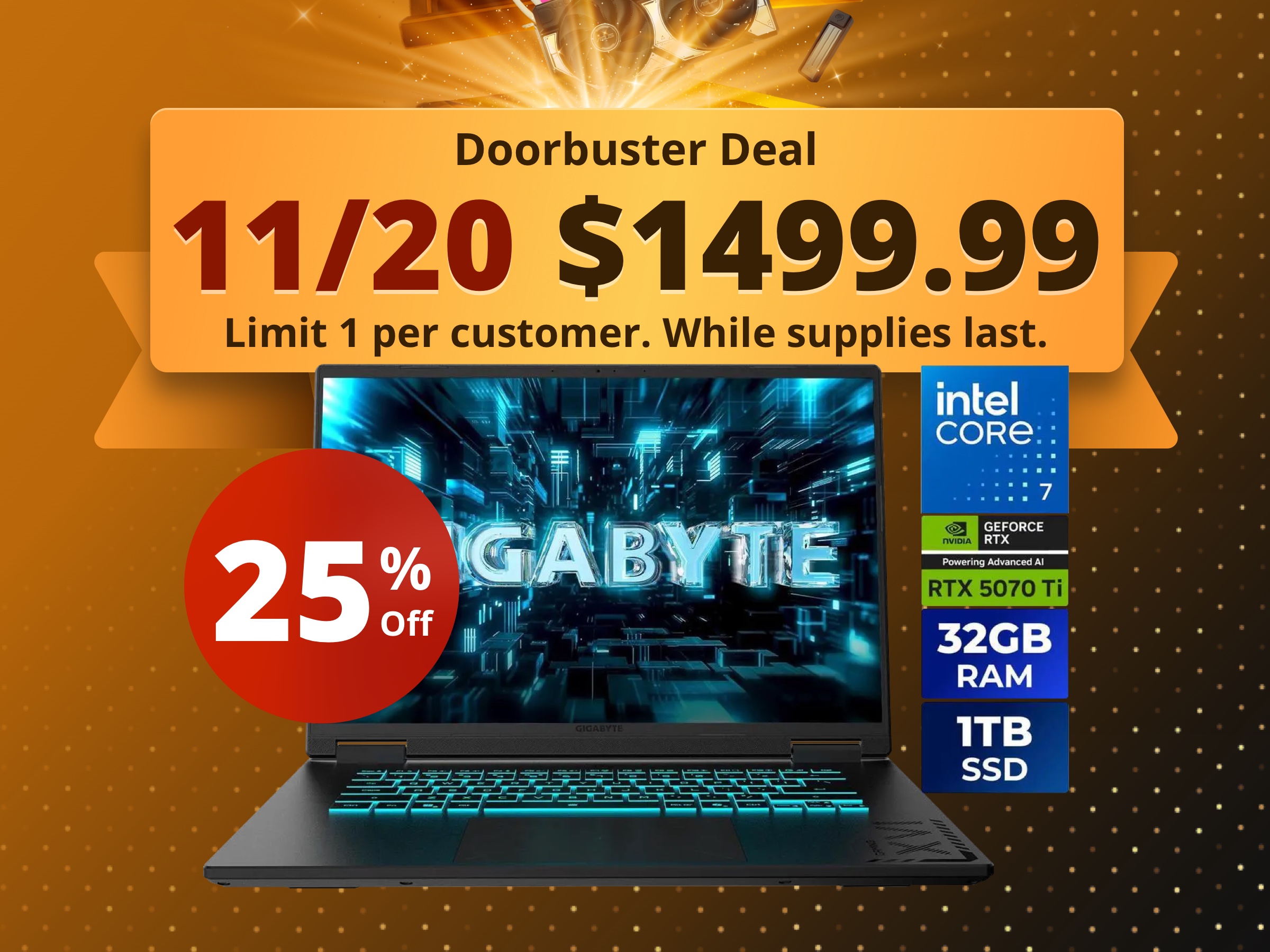 GIGABYTE - GAMING A16 PRO Gaming Laptop - 165Hz 2560x1600 WQXGA - NVIDIA GeForce RTX 5070 Ti - Intel Core 7 240H - 1TB SSD with 32GB LPDDR5X RAM - Windows 11 Home (GAMING A16 PRO DXHG4USCC4SH) GIGABYTE - GAMING A16 PRO Gaming Laptop - 165Hz 2560x1600 WQXGA - NVIDIA GeForce RTX 5070 Ti - Intel Core 7 240H - 1TB SSD with 32GB LPDDR5X RAM - Windows 11 Home (GAMING A16 PRO DXHG4USCC4SH)