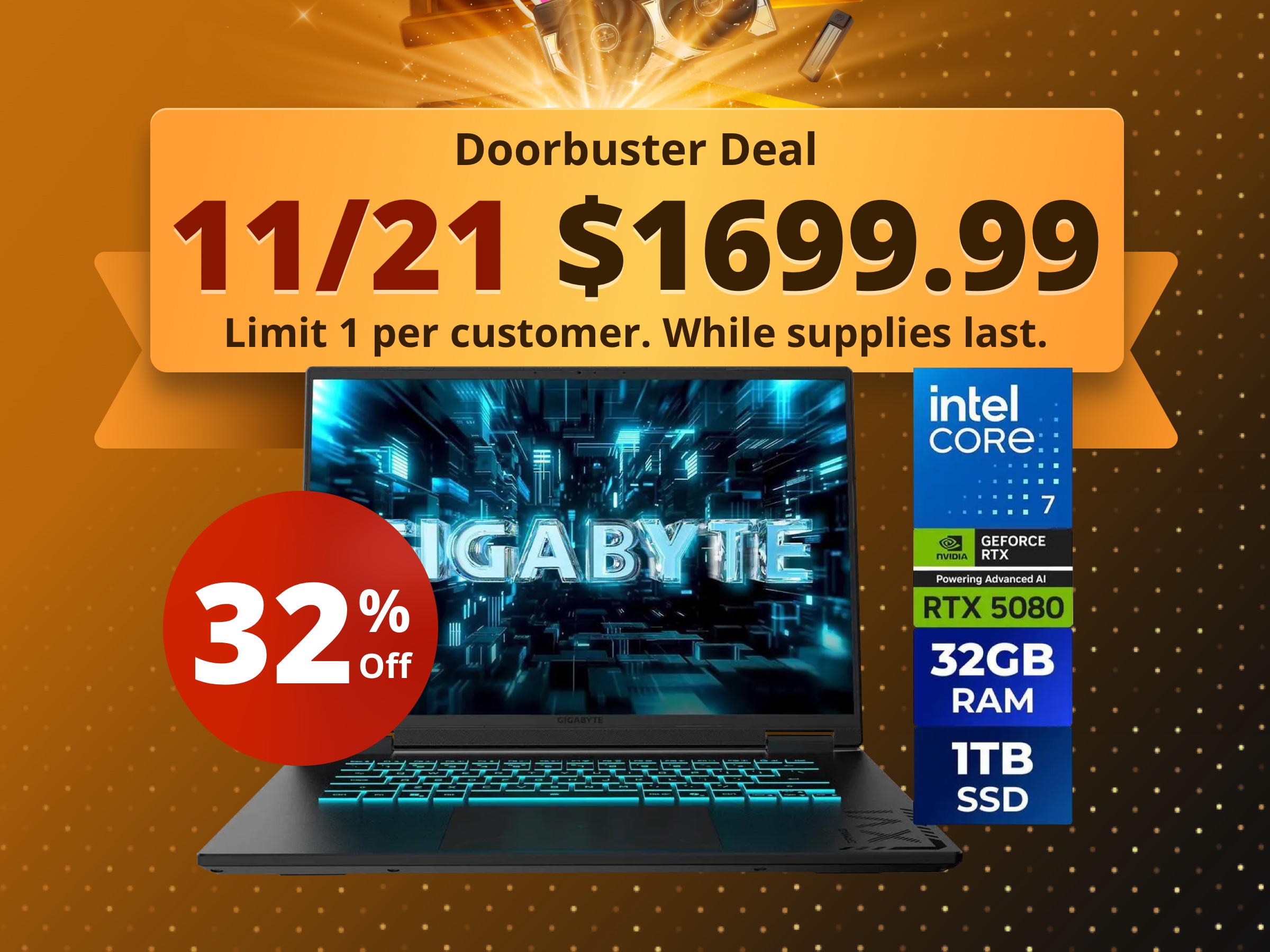 GIGABYTE - GAMING A16 PRO Gaming Laptop - 165Hz 2560x1600 WQXGA - NVIDIA GeForce RTX 5080 - Intel Core 7 240H - 1TB SSD with 32GB LPDDR5X RAM - Windows 11 Home (GAMING A16 PRO DYHG5USCC4SH)