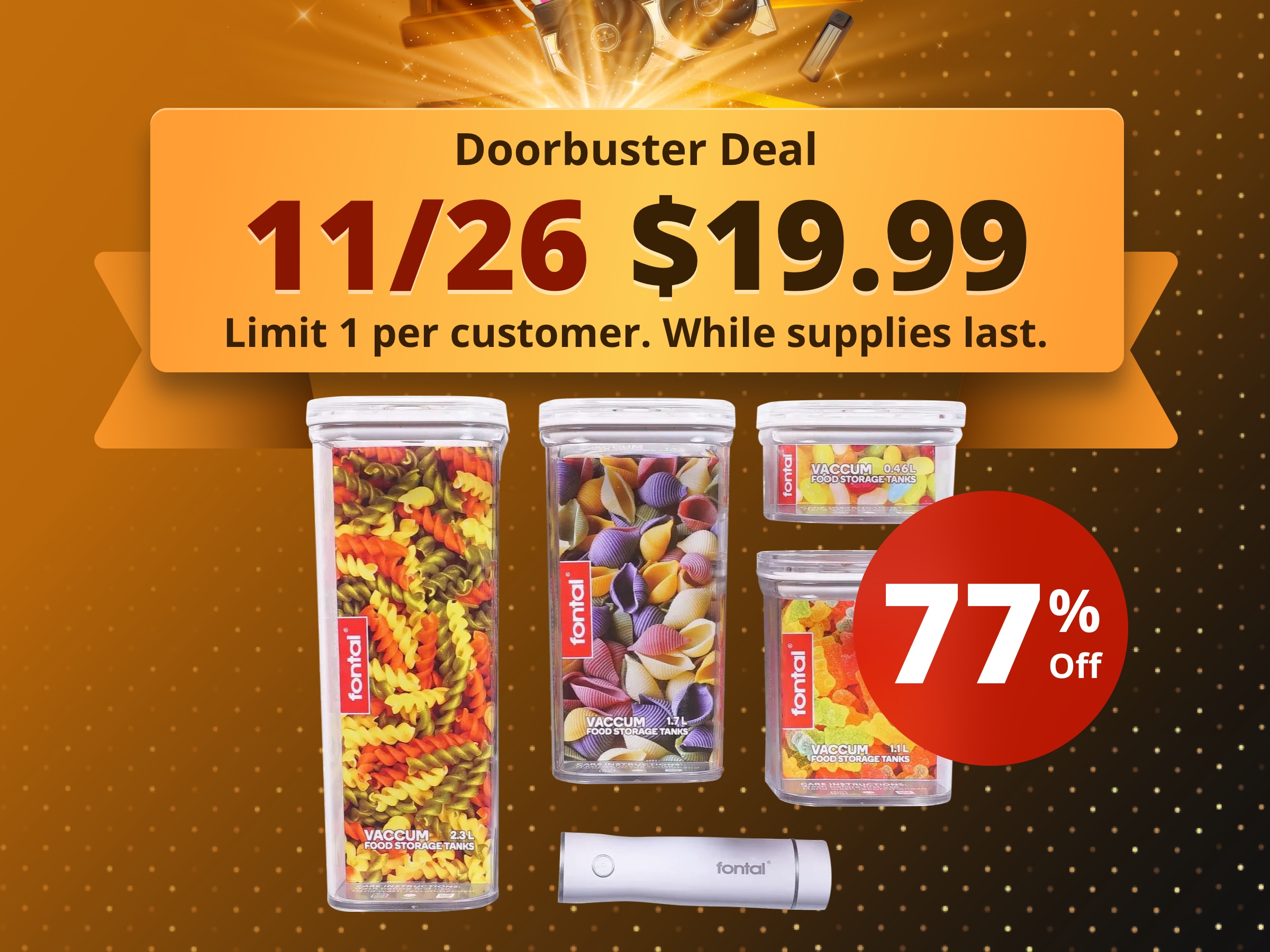 FONTAL Electric Vacuum Sealer Machine with 4 Airtight Food Storage Container (0.5Qt / 1.2Qt / 1.8Qt / 2.4Qt) Meal Prep, Leakproof