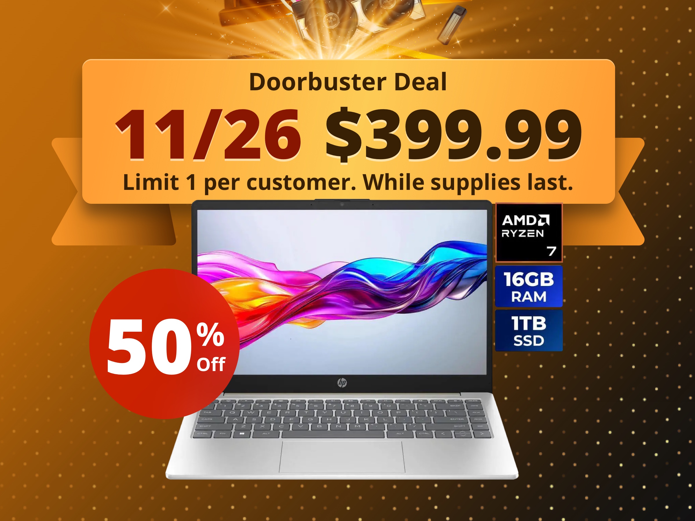 HP 14" HD Laptop AMD Ryzen 7 7730U 16GB Memory 1 TB NVMe SSD AMD Radeon Graphics Windows 11 Home 14-em0085cl