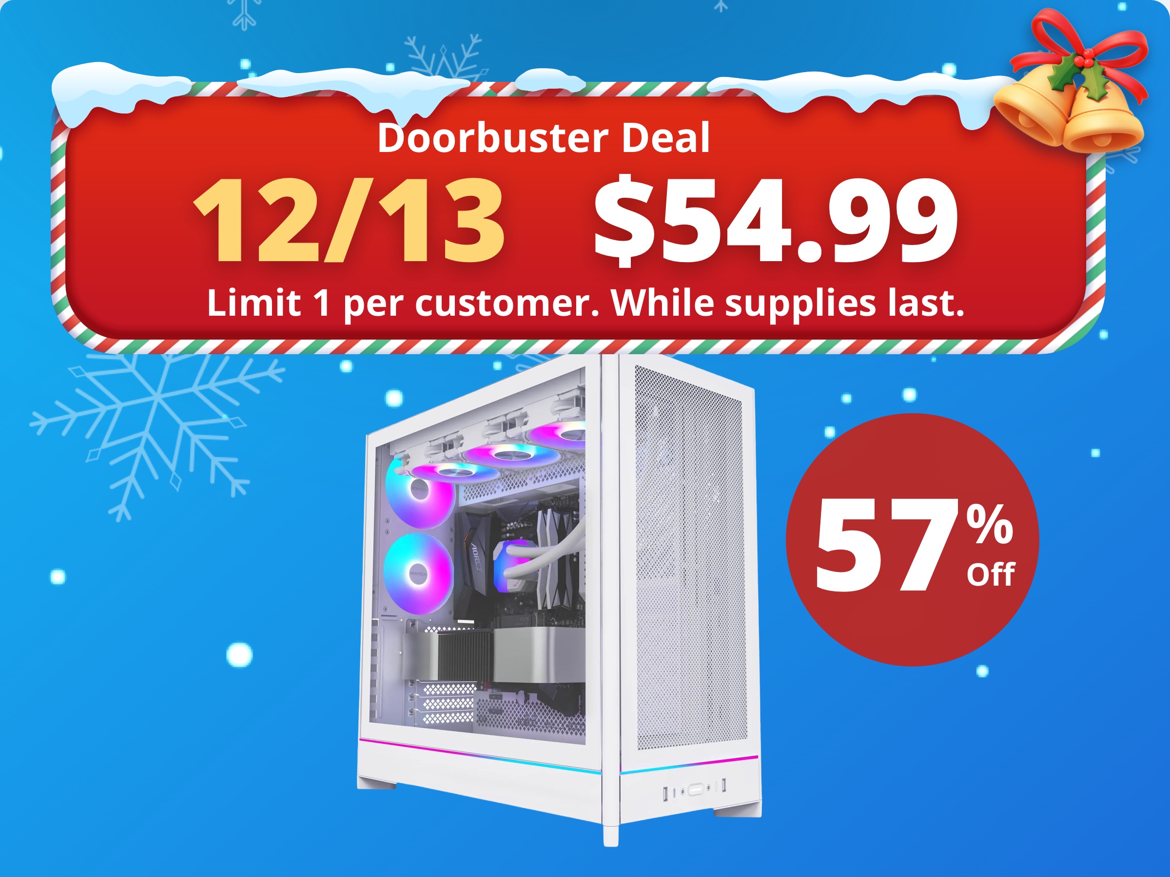 MONTECH HS01 PRO, ATX Mid-Tower PC Case, Gaming PC, High-Airflow, Reversible Layout, Mesh Front Panel, 5x ARGB PWM Fan Pre-Installed, Sink-in Design, Toolless Panels, White