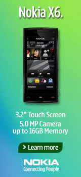 Nokia X6. 3.2" touch screen, 5.0 MP Camera, up to 16GB Memory